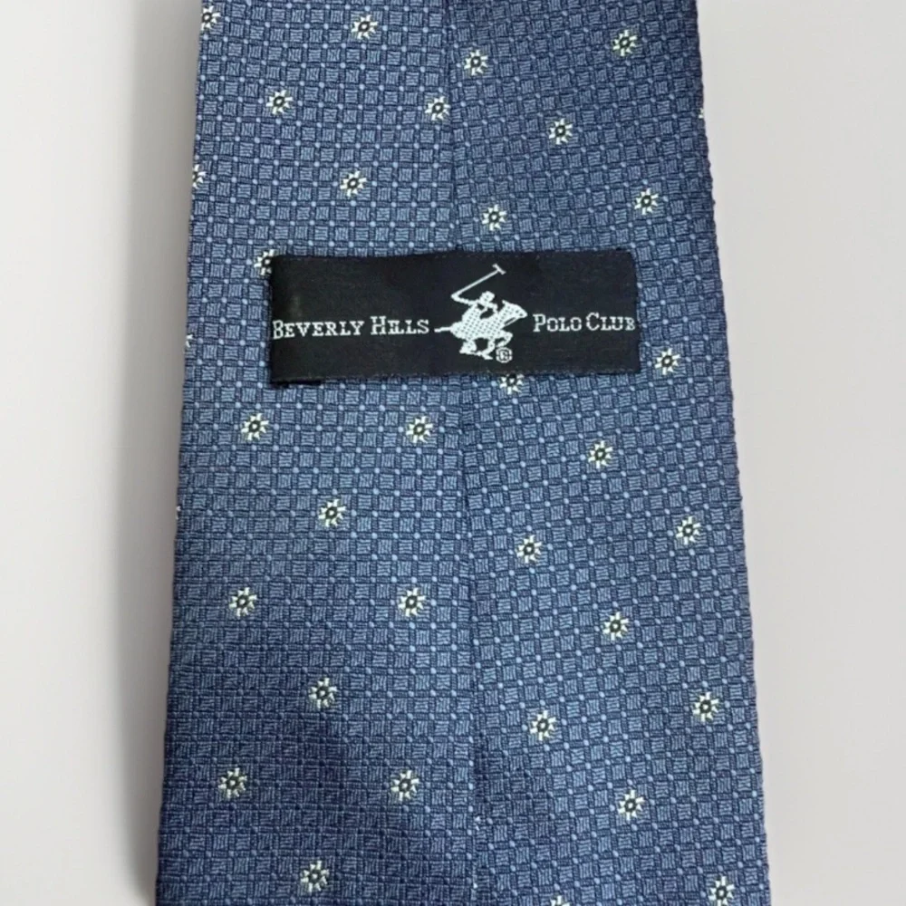 Beverly Hills Polo Club Blue/Gray Floral Geometric Tie 60”x4” Classic Polyester